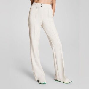 SPANX AIR ESSENTIALS BRUSHED STRAIGHT LEG PANTS TRAVEL Beige Heather Cream M